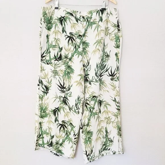 J. Jill Barley Palm Print Linen Blend Wide Leg Crop Pant Plus 2X Tropical Bamboo - Picture 3 of 13